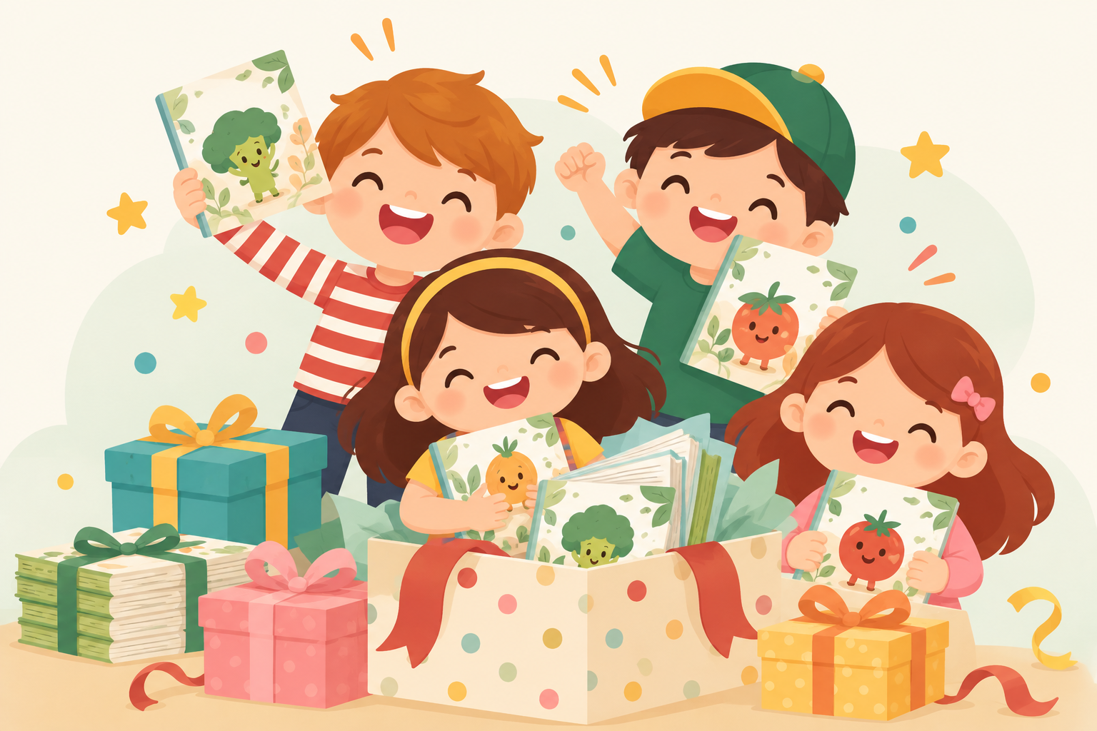 Colorful food and children storybook imagery